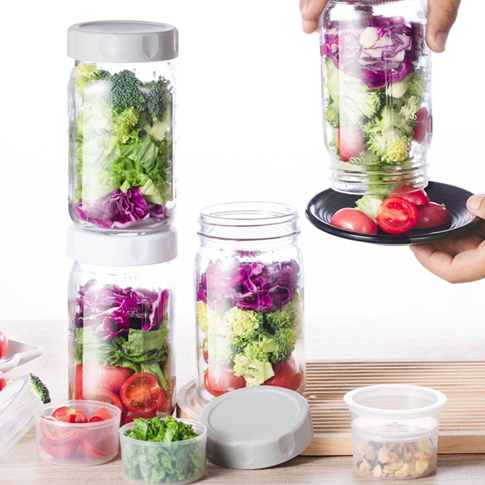 Meal Prep Jar Salad - Paquete de 4 Frascos de Vidrio